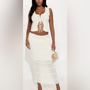 Ivory chiffon smocked maxi Skirt set